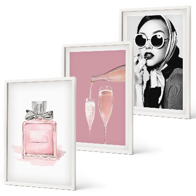 Set di 3 quadri Eleganti accessori rosa