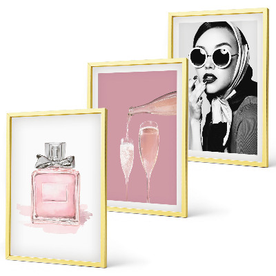 Set di 3 quadri Eleganti accessori rosa