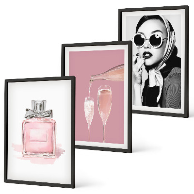 Set di 3 quadri Eleganti accessori rosa
