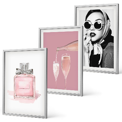Set di 3 quadri Eleganti accessori rosa