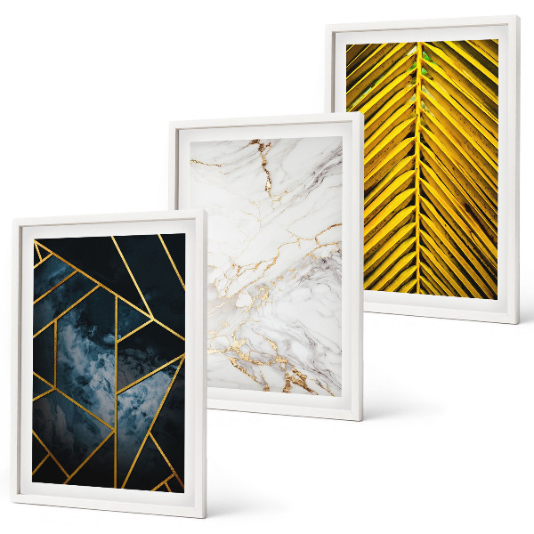 Set di 3 quadri Motivi geometrici e vegetazione