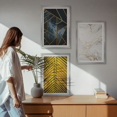 Set di 3 quadri Motivi geometrici e vegetazione