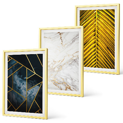 Set di 3 quadri Motivi geometrici e vegetazione