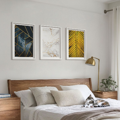 Set di 3 quadri Motivi geometrici e vegetazione