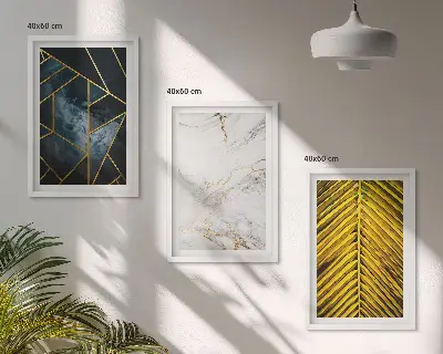 Set di 3 quadri con motivi geometrici e vegetazione