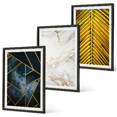 Set di 3 quadri Motivi geometrici e vegetazione