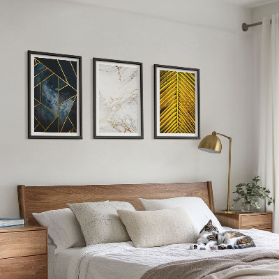 Set di 3 quadri Motivi geometrici e vegetazione
