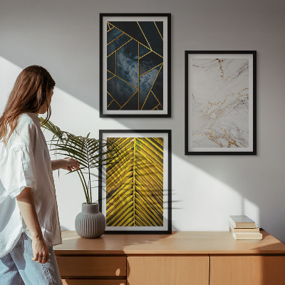 Set di 3 quadri Motivi geometrici e vegetazione