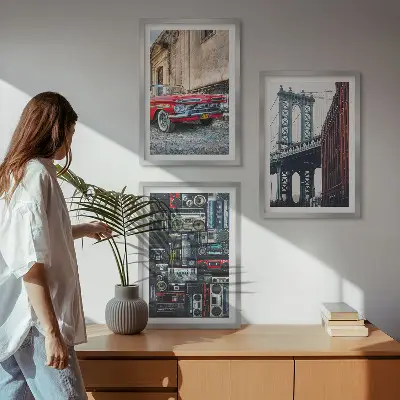 Composizione di quadri vecchio ponte automobilistico di Brooklyn in stile retrò