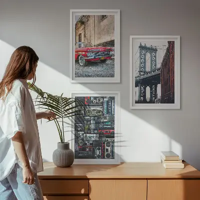 Composizione di quadri vecchio ponte automobilistico di Brooklyn in stile retrò