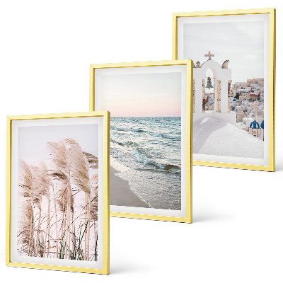 Set di 3 quadri Piante, onde del mare, panorama, case