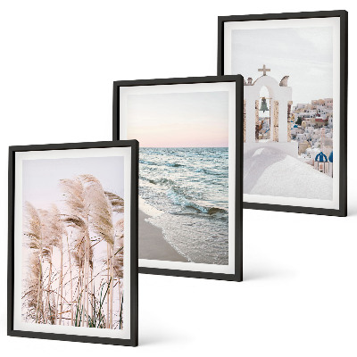 Set di 3 quadri Piante, onde del mare, panorama, case