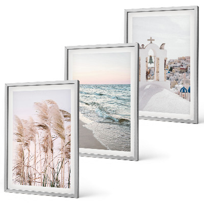 Set di 3 quadri Piante, onde del mare, panorama, case