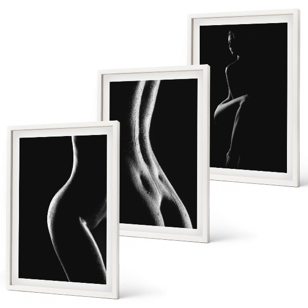 Set di 3 quadri Sagome femminili in bianco e nero