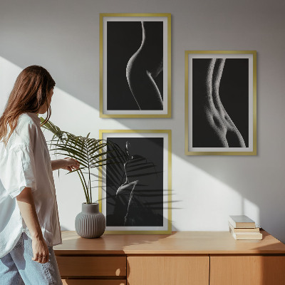 Set di 3 quadri Sagome femminili in bianco e nero