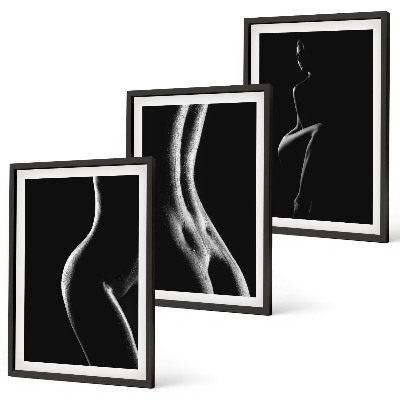 Set di 3 quadri Sagome femminili in bianco e nero