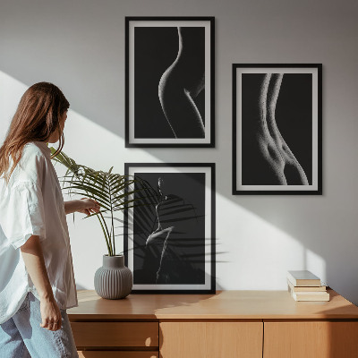 Set di 3 quadri Sagome femminili in bianco e nero