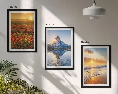 Set di 3 quadri con paesaggi di montagne e mari dell'ovest