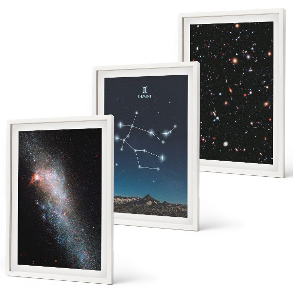 Set di 3 quadri galassia zodiacale dei Gemelli