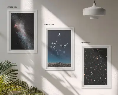 Set di 3 quadri con galassia zodiacale dei Gemelli