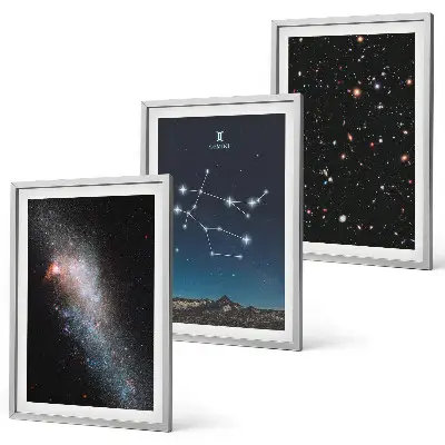 Set di 3 quadri con galassia zodiacale dei Gemelli