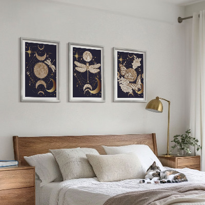 Set di 3 quadri Motivi naturalistici, fiori di luna