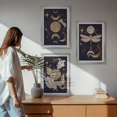Set di 3 quadri Motivi naturalistici, fiori di luna