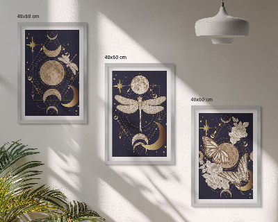 Set di 3 quadri Motivi naturalistici, fiori di luna