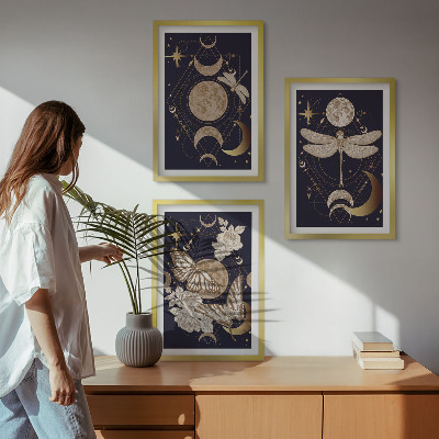 Set di 3 quadri Motivi naturalistici, fiori di luna
