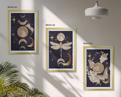 Set di 3 quadri Motivi naturalistici, fiori di luna