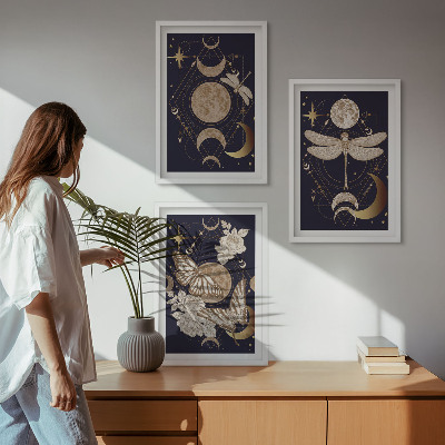 Set di 3 quadri Motivi naturalistici, fiori di luna