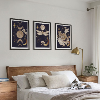 Set di 3 quadri Motivi naturalistici, fiori di luna