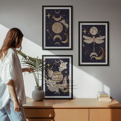 Set di 3 quadri Motivi naturalistici, fiori di luna