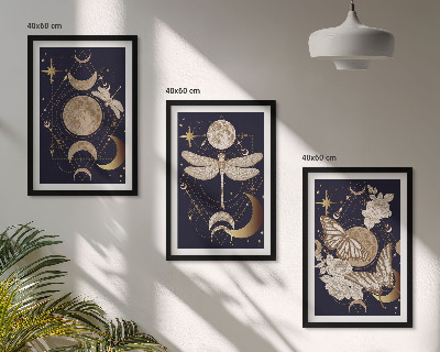 Set di 3 quadri Motivi naturalistici, fiori di luna
