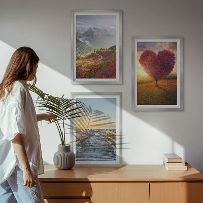 Set di quadri incorniciati Paesaggi montagne albero cuore molo