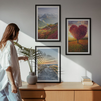 Set di quadri incorniciati Paesaggi montagne albero cuore molo