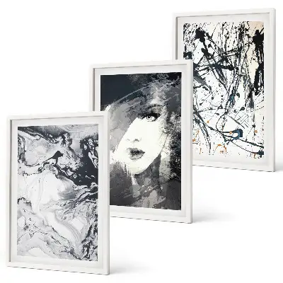 Set di 3 quadri con motivi astratti in bianco e nero