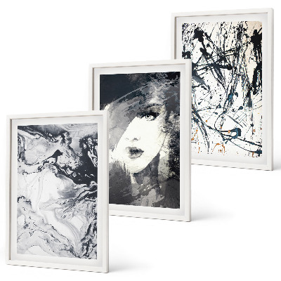 Set di 3 quadri Motivi astratti in bianco e nero