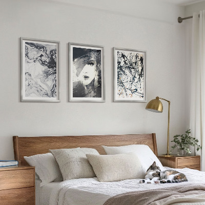 Set di 3 quadri Motivi astratti in bianco e nero