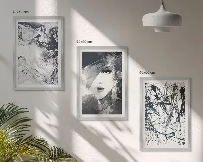 Set di 3 quadri con motivi astratti in bianco e nero