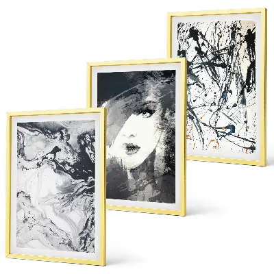 Set di 3 quadri con motivi astratti in bianco e nero