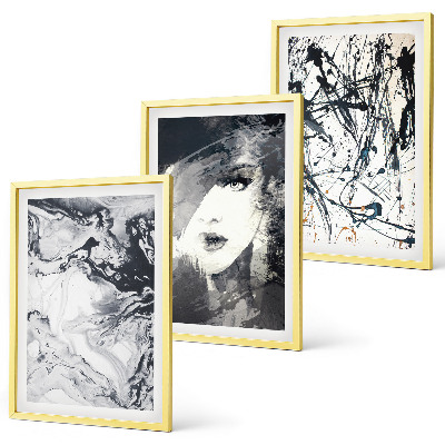 Set di 3 quadri Motivi astratti in bianco e nero