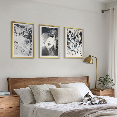 Set di 3 quadri Motivi astratti in bianco e nero