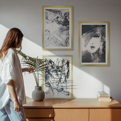 Set di 3 quadri Motivi astratti in bianco e nero