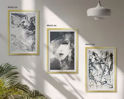 Set di 3 quadri con motivi astratti in bianco e nero