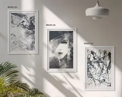 Set di 3 quadri con motivi astratti in bianco e nero