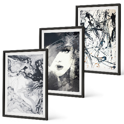 Set di 3 quadri Motivi astratti in bianco e nero