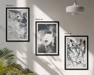 Set di 3 quadri con motivi astratti in bianco e nero