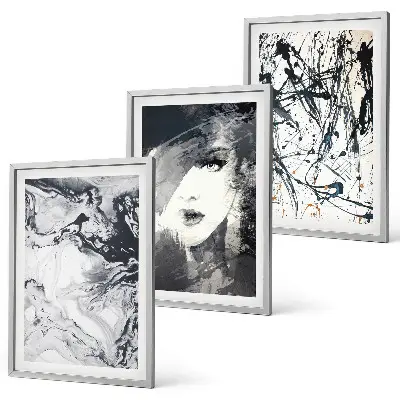 Set di 3 quadri con motivi astratti in bianco e nero