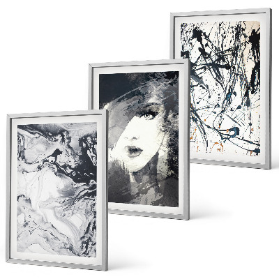 Set di 3 quadri Motivi astratti in bianco e nero